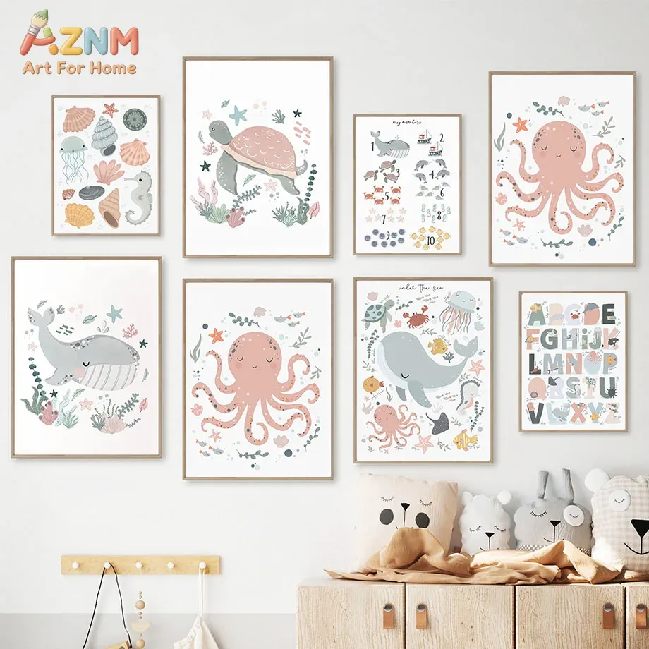 Kids Education Nursery - AZNM Nursery Seni Dinding Kanvas Hewan