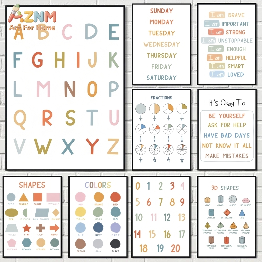 AZNM Seni Dinding Kanvas Tanpa - Kids Education Nursery ulasan dan harga