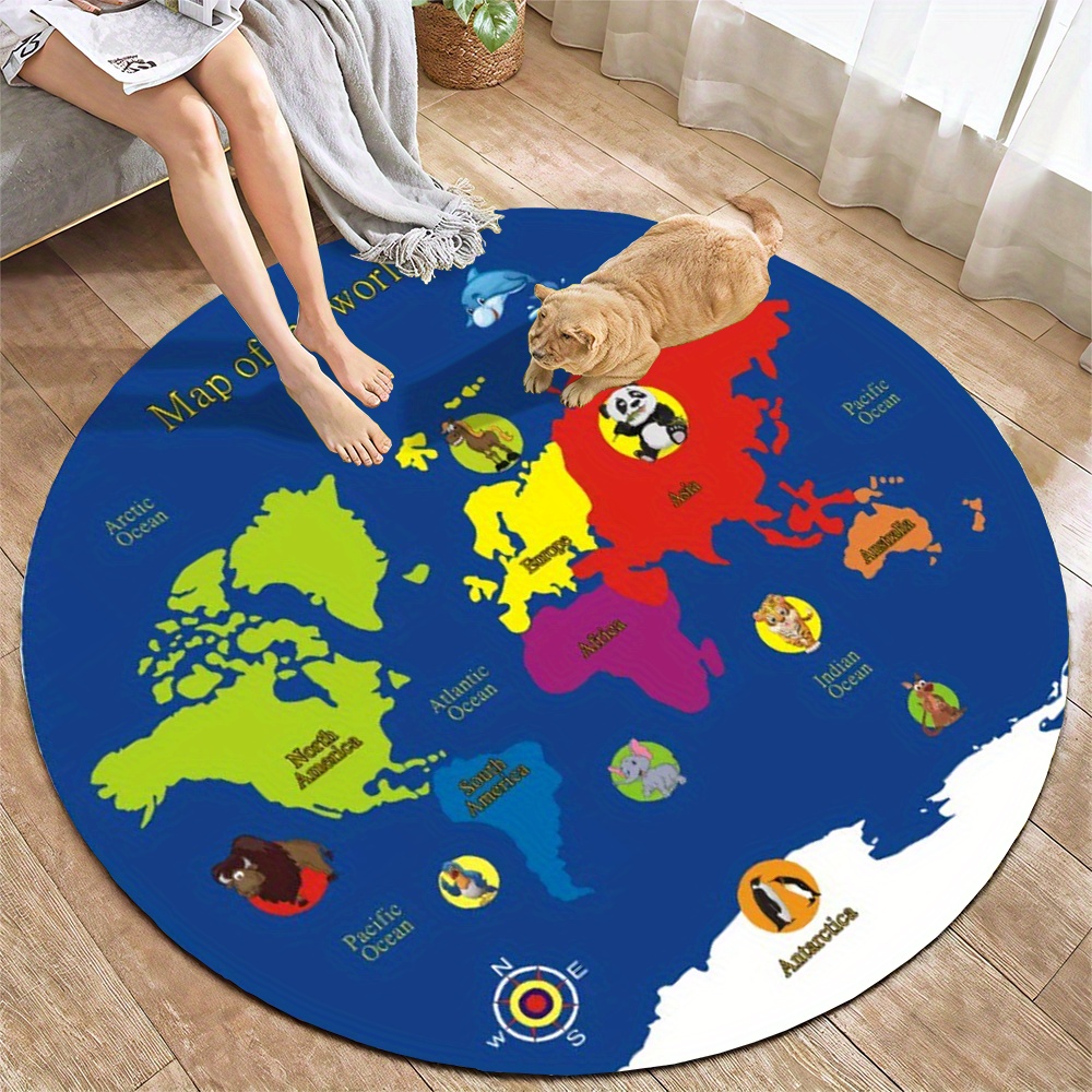 Karpet Bulat Peta Dunia Flanel - Kids Education Rug ulasan dan harga