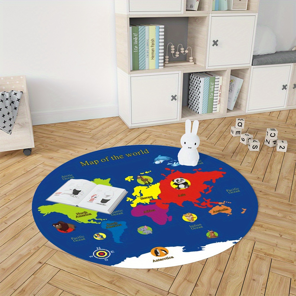 Karpet Bulat Peta Dunia Flanel - Kids Education Rug ulasan dan harga