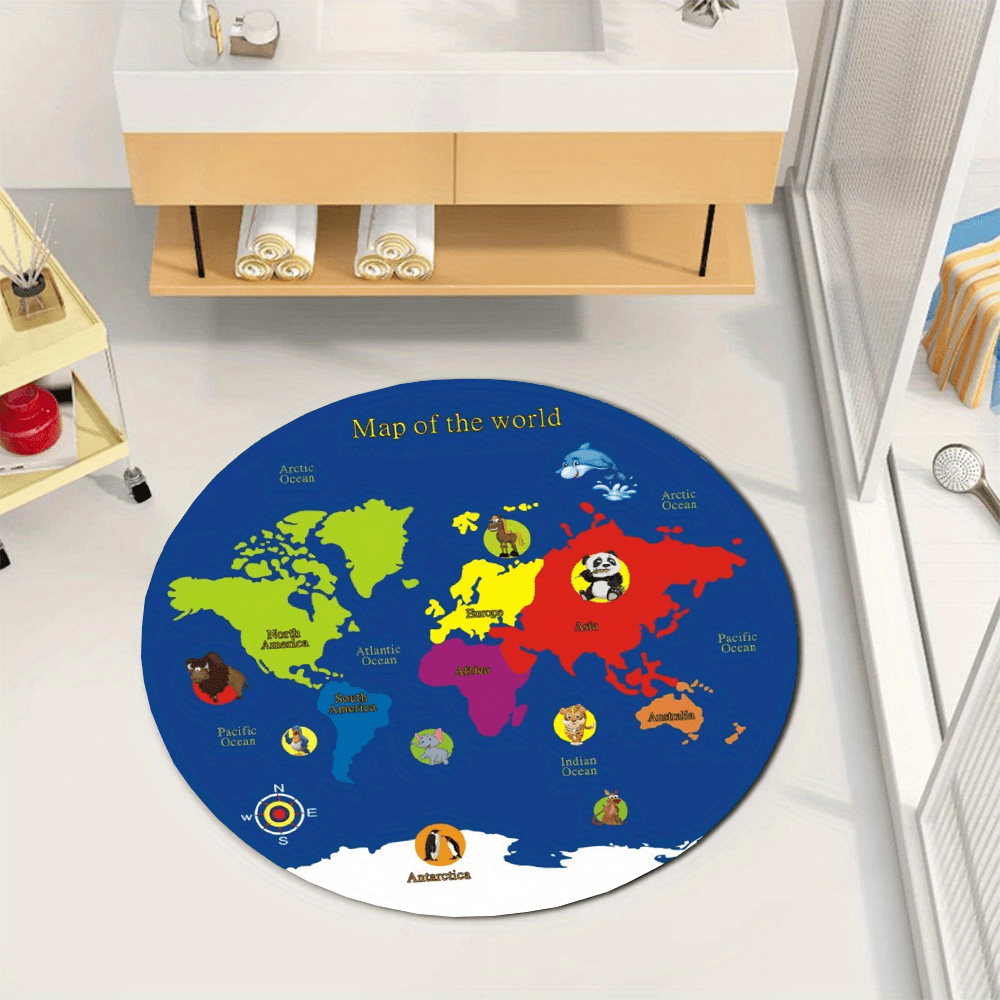 Karpet Bulat Peta Dunia Flanel - Kids Education Rug ulasan dan harga